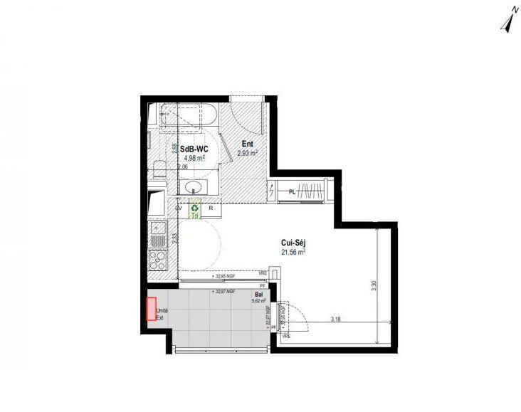 1 room apartment in Vernier, 35 m², photo #5, listing #106822170