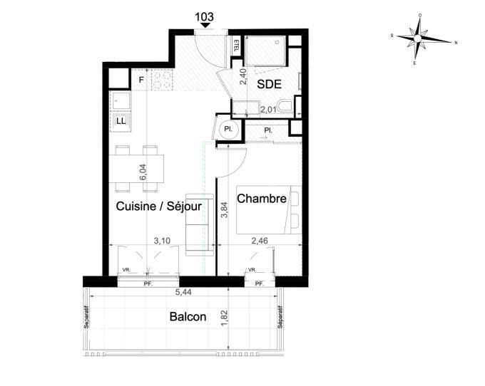 2 room new home in Beausoleil, 45 m², photo #7, listing #102635358